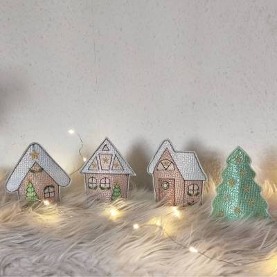 Stickdatei Winterdorf Weihnachten Lichthaus Set 1  Häuser & Baum ab 10x10 Set 2581