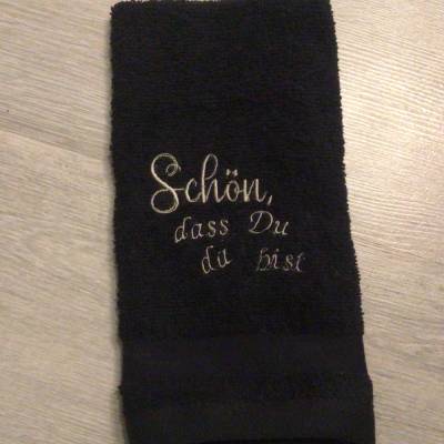 Bestickte Gästehandtücher personalisiert Unikate - Schön, dass du… - Schwarz