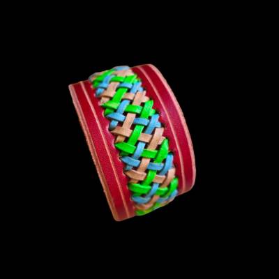 Exklusives LEDER Armband Rot – Dreifarbige Flechtung, Büffelleder, 4 cm breit, 20 cm lang (RLA50 A)