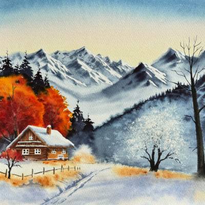 Original Aquarell "Herbstliches Winter" | 41 x 31 cm