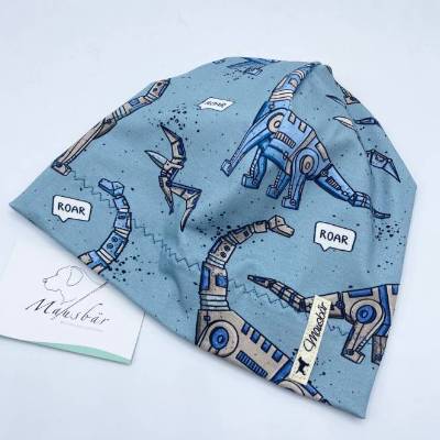Beanie, KU 47 - 50 cm, Mütze, einlagig, hellblau, Robo Dinos