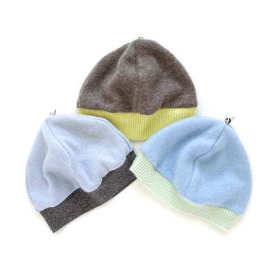 Babymütze KU 38-42 cm 100% Kaschmir hellblau braun - Upcycling Kaschmirmütze ab 2 Monaten