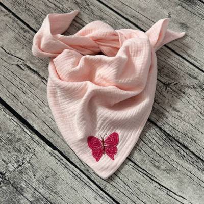 Wunderschönes Dreieckstuch Musselin Rosa Schmetterling – Kinder Halstuch aus Baumwolle