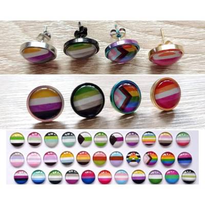 Pride Ohrstecker Edelstahl Lesben bisexuell aroace lgbtq 34 verschiedene Flaggen Ohrringe schwarz gold silber Regenbogen