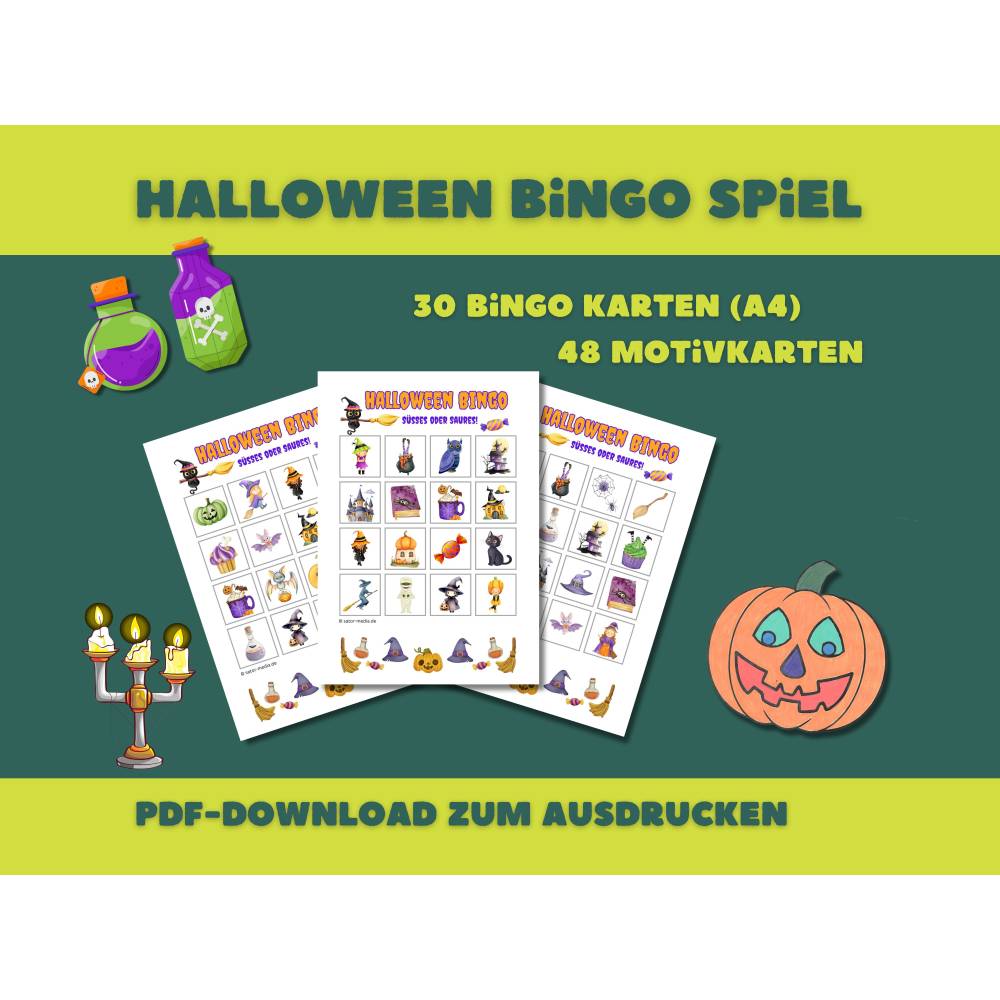 Halloween Bingo mit 30 Bingokarten ohne Gruselfaktor Bild 1