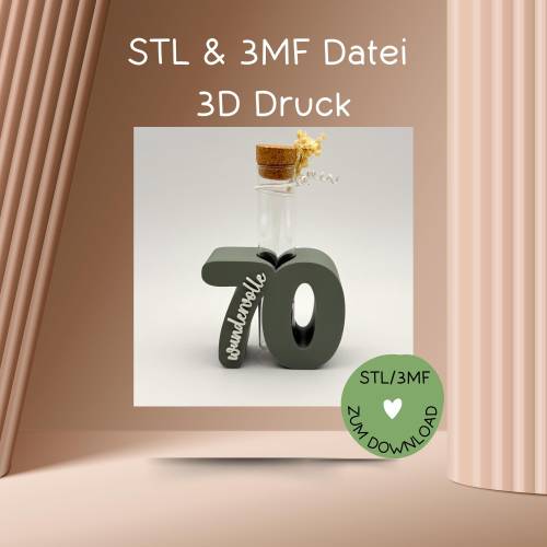 3D Motiv WUNDERVOLLE 70, Digitale Datei, 3D-Druckdatei, STL bzw. 3MF-Format, Geld- bzw. Gutscheingeschenk