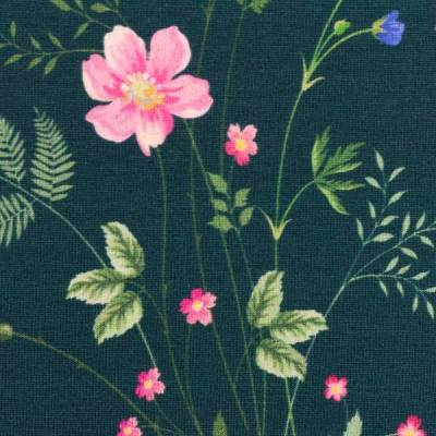 Rest:1,70m x 1,50m Jersey Jonne Blumen  petrol Oeko-Tex Standard 100(1m/12,94€)
