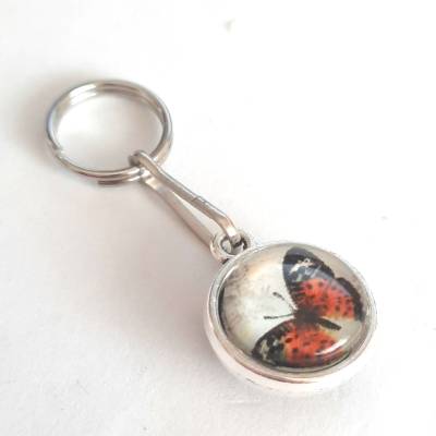 Motorik Helfer Kugel Reißverschluss-Zieher Anhänger Metall Fb. Silber Glas Cabochon Schmetterling 1