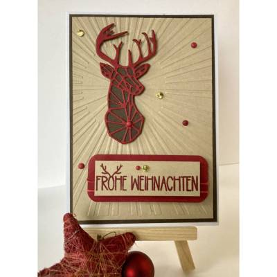 Weihnachtskarte mit Hirschkopf - Merry Christmas A6 Hochformat Unikat Klappkarte