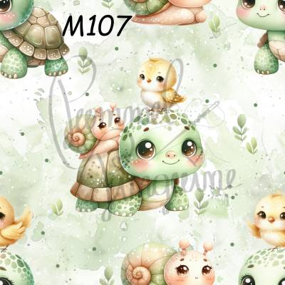 M107 Kinderstoff Schildkröte & Freunde – Exklusives PummelPinguine-Design in 13 Stoffarten 