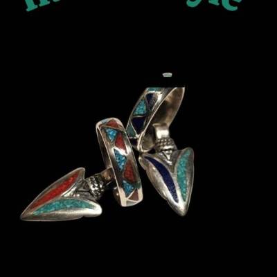 Türkis-Koralle-Ring Navajo Original 925 Sterling mit Pfeilspitze Set – Freundschaftsring aus Arizona