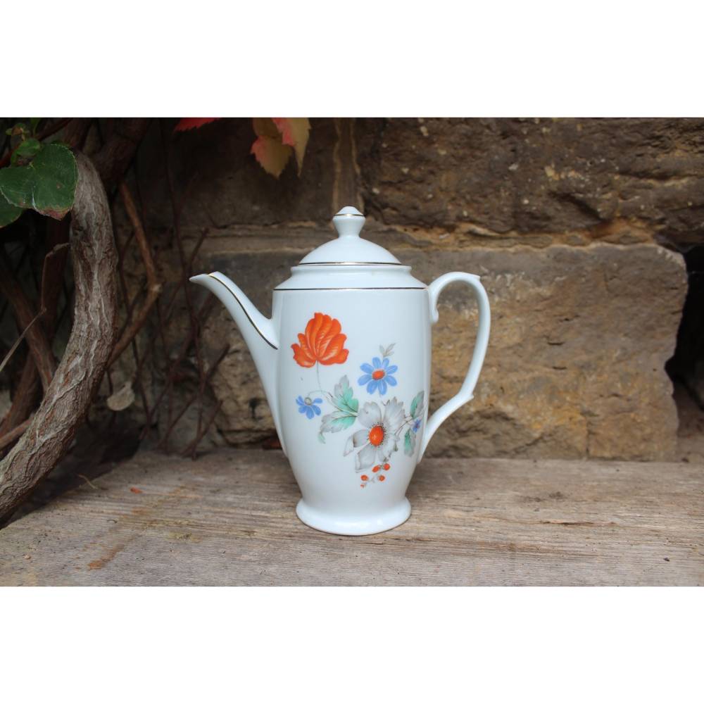 Art Deco Mokkakanne mit Blumendekor/ kleine Kaffeekanne / Schlottenhof Porzellan Bavaria 20er 30er Jahre