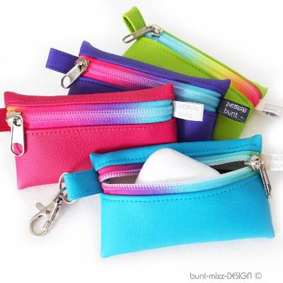 Täschchen Kunstleder lila türkis grün pink, Zipper rainbow, mini Geldbörse Kopfhörer airpods 