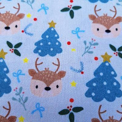 Baumwollstoff, Weihnachtsstoff, Tannenbaum, Rentier, Breite 1,40 m, Meterware, natur, mint