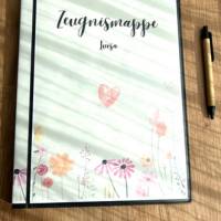 Personalisierte Zeugnismappe mit Name, grün floral, Geschenk Einschulung, Schulkind, Zeugnisordner, Schulstart, Mappe