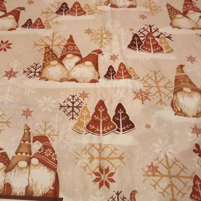 6.-€/m, Baumwollstoff, Wichtel mit Rentier, Braun, Weihnachten, Advent 