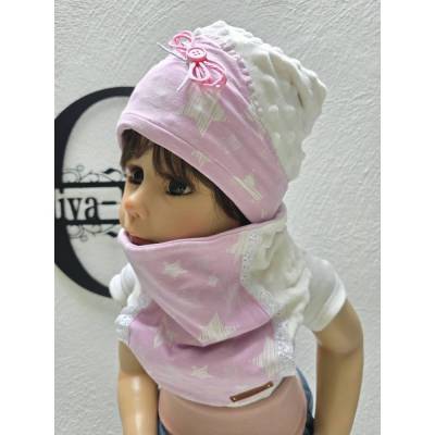Kuscheliges Mädchen Winterset KU.50-54 cm – Bio-Baumwolle & Minky Fleece, Mütze und Schal handgemacht