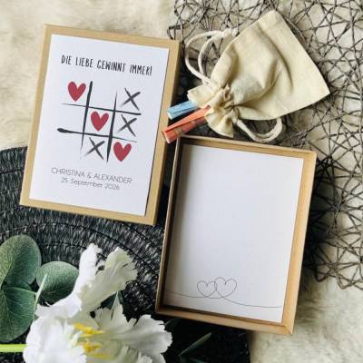 Personalisierte Hochzeitsbox für Geldgeschenke zur Hochzeit - Geschenkverpackung für Geld im Tic Tac Toe Design