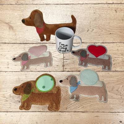 Stickdatei Mug Rug Hund Dackel In the Hoop – Untersetzer / Tassenteppich