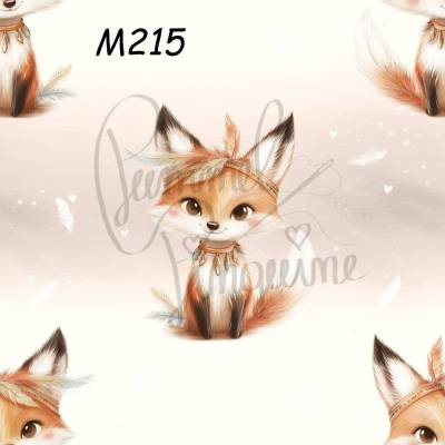 M215 „Zarter Boho-Fuchs – Sanftes Wald-Design mit Federn & warmem Creme-Hintergrund“