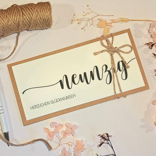 Personalisierte Geldgeschenk Geburtstagskarte zum 90. Geburtstag – Handgemachte Karte mit Umschlag & Geldfach