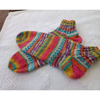 Handgestrickte Kurzsocken pink bunt gestreift Größe 38/39 – Opal Wolle, perfekte Passform