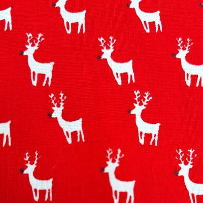 Baumwollstoff, rot, Rentier red nose, natur,Weihnachtsstoff, Meterware, Winterstoff, Breite 1,40 m, 100% Baumwolle