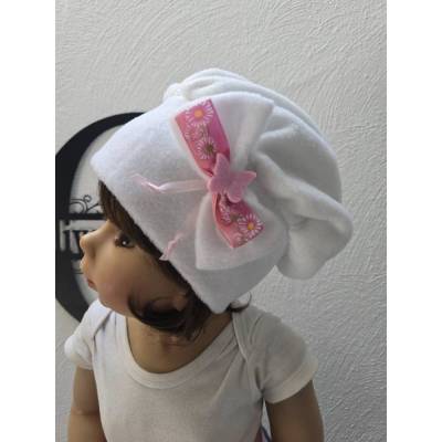 Handgemachte warme Kindermütze aus Polarfleece mit Schleife KU.48-52 cm – Mädchen Wintermütze Unikat