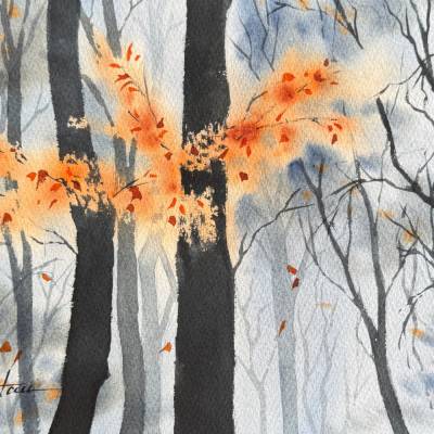 Original Aquarell "Herbstliche Nachtszene" | 23 x 31 cm