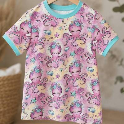 T-Shirt oder Langarmshirt für Mädchen mit Krake – Unterwasserwelt Jerseyshirt in Wunschgröße