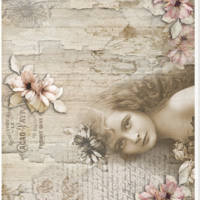 Reispapier, Decoupage, Serviettentechnik, Vintage, Mädchen, Blumen, A4, R1324