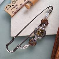Herbst Tuchnadel Kristall Würfel Ahorn Blätter Schalnadel Oliv Silber Kiltnadel 10cm  N10-S-19