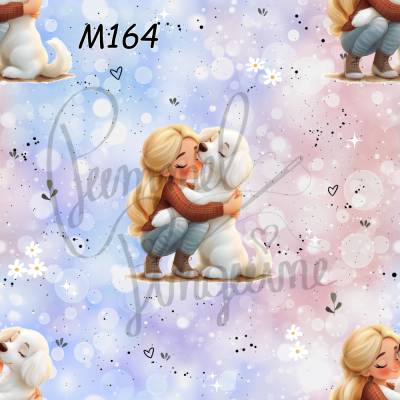 M164 Kinderstoff Mädchen mit Hund – Exklusives PummelPinguine-Design in 13 Stoffarten für kreative Kinder