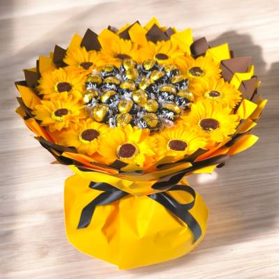 Essbarer Sonnenblumenstrauß mit Lindt Lindor – Handgefertigtes Geschenk mit Schokolade