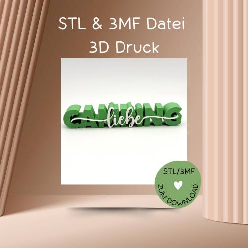 Schriftzug CAMPINGLIEBE, 3D-Druckdatei, Digitale Datei, STL bzw. 3MF-Format