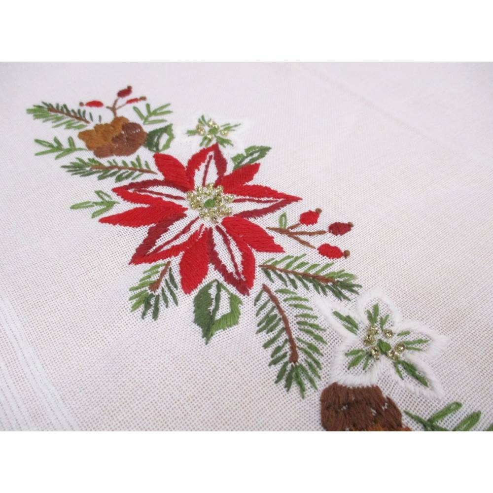 Weihnachtsdecke Weihnachtstischdecke Weihnachten Adventzeit handbestickt pflegeleichte Tischdecke Tischtuch