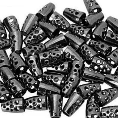 4 Kordelenden/Kordelstopper Metall Nickel, dunkel 9,5 x 14 mm, Ø 5 mm – Endstücke für Kordeln