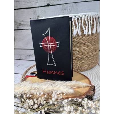 Gotteslobhülle Gebetbuchhülle Kunstleder schwarz mit Kreuz personalisiert Geschenk Kommunion Firmung 
