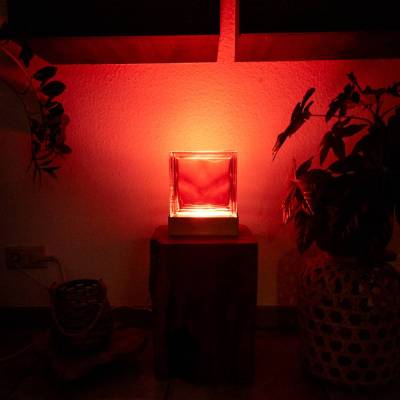 Rote Glasbaustein Lampe | Akzentlicht Romantische Stimmung | Vintage Design Tischleuchte