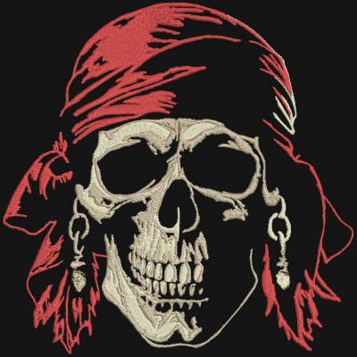 Pirat Totenkopf Stickdatei Lichteffekt 14x14 cm bzw. 15x15cm – Maritimes gruseliges Stickmuster für Stickmaschinen
