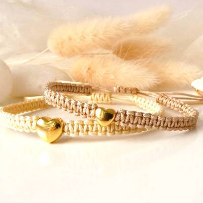 Mutter-Tochter Armband-Set Herz – Makramee Flechtarmband in Wunschfarbe, verstellbar, Geschenkidee