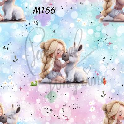 M166 Kinderstoff Mädchen mit Eselchen – Exklusives PummelPinguine-Design in 13 Stoffarten für kreative Kinde