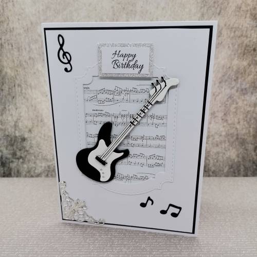 Karte zum Geburtstag, Glückwunschkarte mit Gitarre oder Saxophon, Notenblatt, personalisierbar