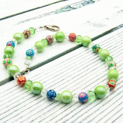 Hippie Perlenkette, bunt, grün, Keramik Schmuck, Unikat, Geschenkidee für Sie, Kolleginnen, Weihnachten