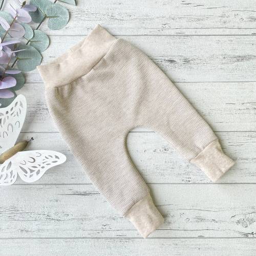 Babyhose aus Waffeljersey beige melange – Wunschgröße 56-92, handgenäht & weich aus 100% Baumwolle