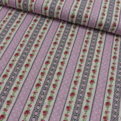 Dirndlstoff Blumen Streifen Ranken rosa Oeko-Tex Standard 100(1m/14,-€)