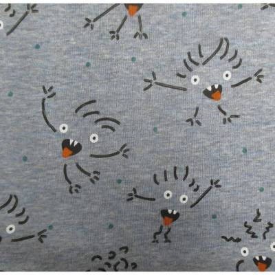 Alpenfleece Kuschel Sweat Strichmännchen blau meliert (1m/14,-€)