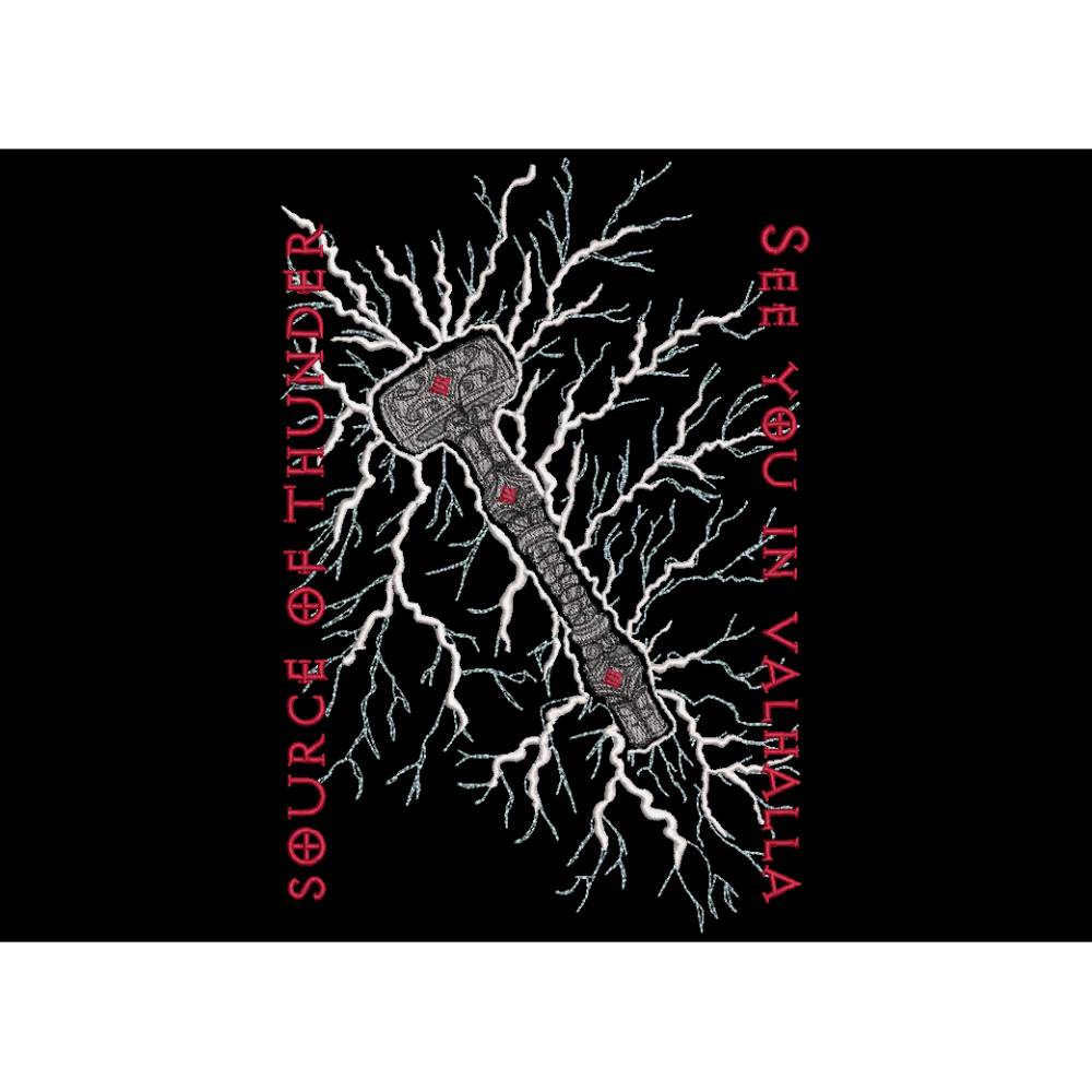 Source of Thunder Lichteffekt Stickdatei 14x14cm bzw. 15x15cm – Thors Hammer Mjölnir, Nordische Mythologie Bild 1