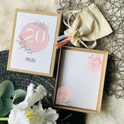 Personalisierte Geldgeschenk Geschenkbox zum 20. Geburtstag für Frauen – Geschenkidee: Box mit Namen & Glückwunschkarte