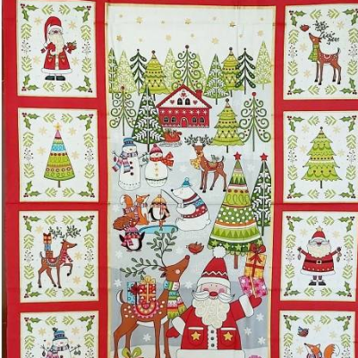 Weihnachts-Stoffpanel für Adventskalender, Patchwork & DIY, 60 × 111 cm, Adventsmotive ohne Zahlen, Weihnachtsstoff